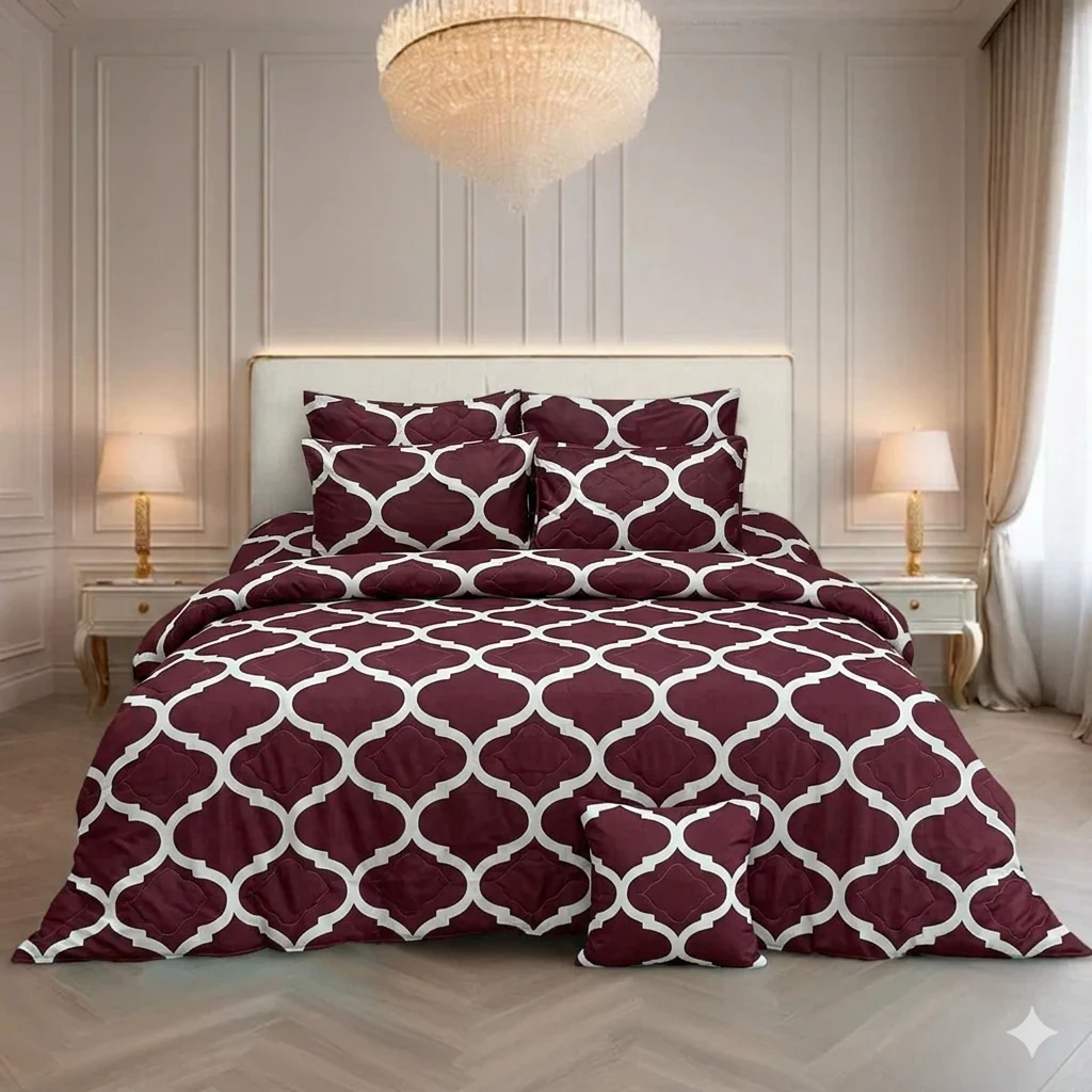 MAROON PENDORA COMFORTER SET- 7 PCS
