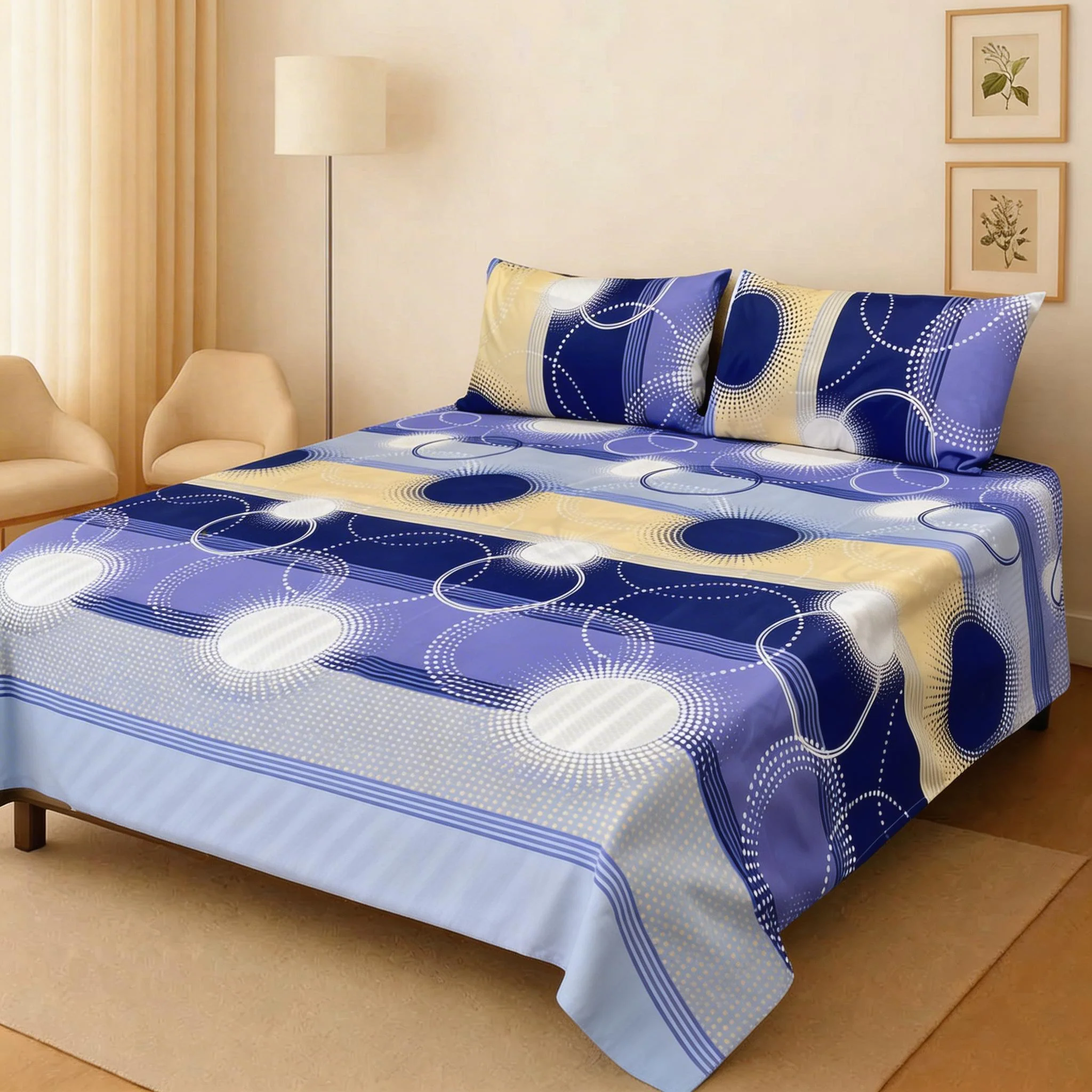 BLUE ORBIT CIRCLE BEDSHEET SET - 3 PCS