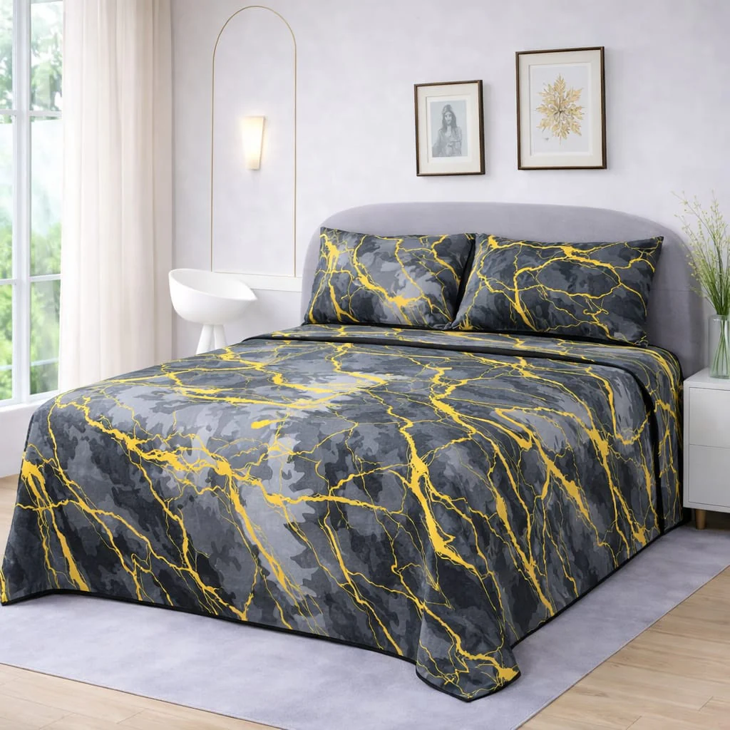 CHARCOAL GOLD MAJESTY BEDSHEET SET - 3 PCS