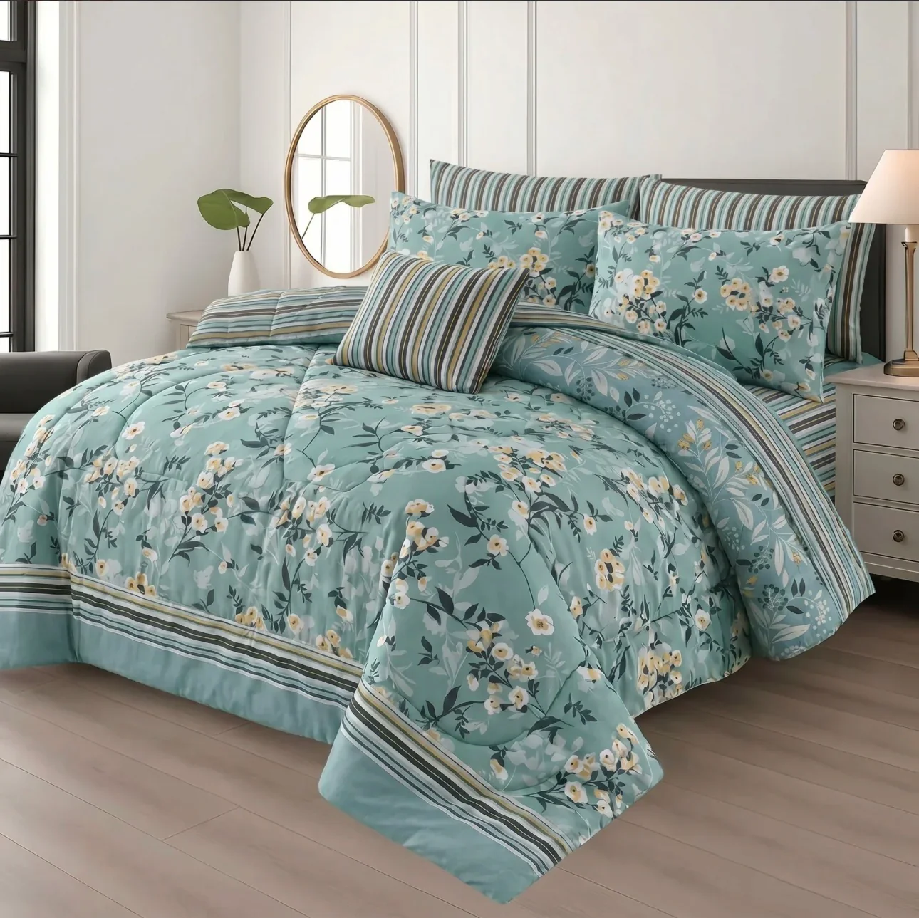 COASTAL BOTANICAL COMFORTER SET- 7 PCS
