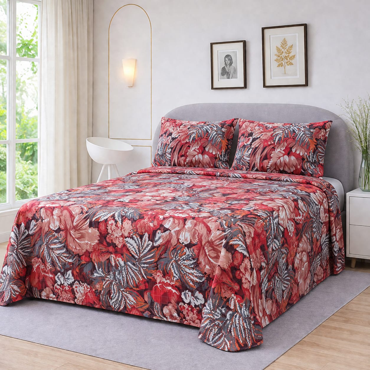 CRIMSON AUTUMN GARDEN BEDSHEET SET - 3 PCS