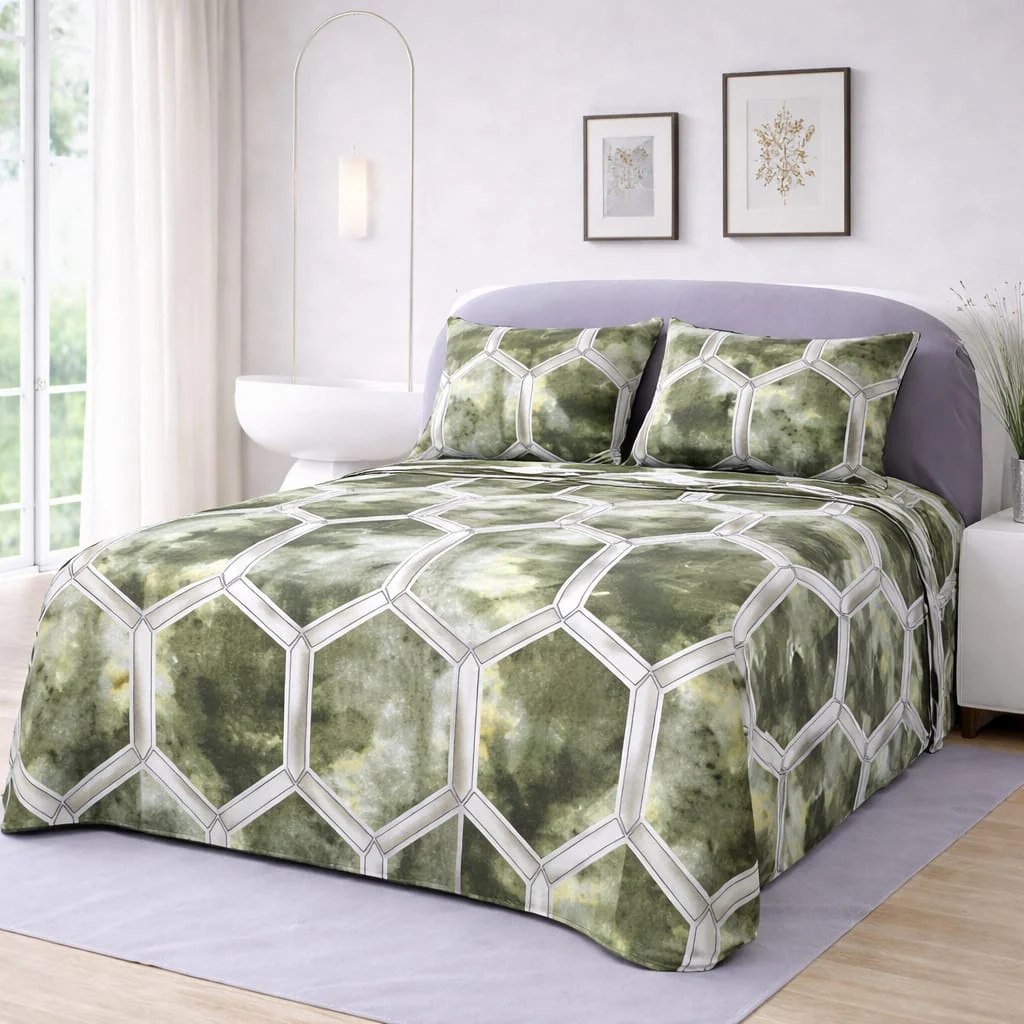 EMERALD MOSS HEXAGON BEDSHEET SET - 3 PCS