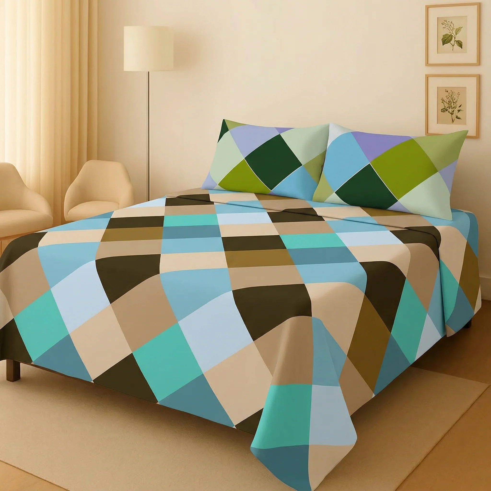 GEOMETRIC CHECK BEDSHEET SET - 3 PCS
