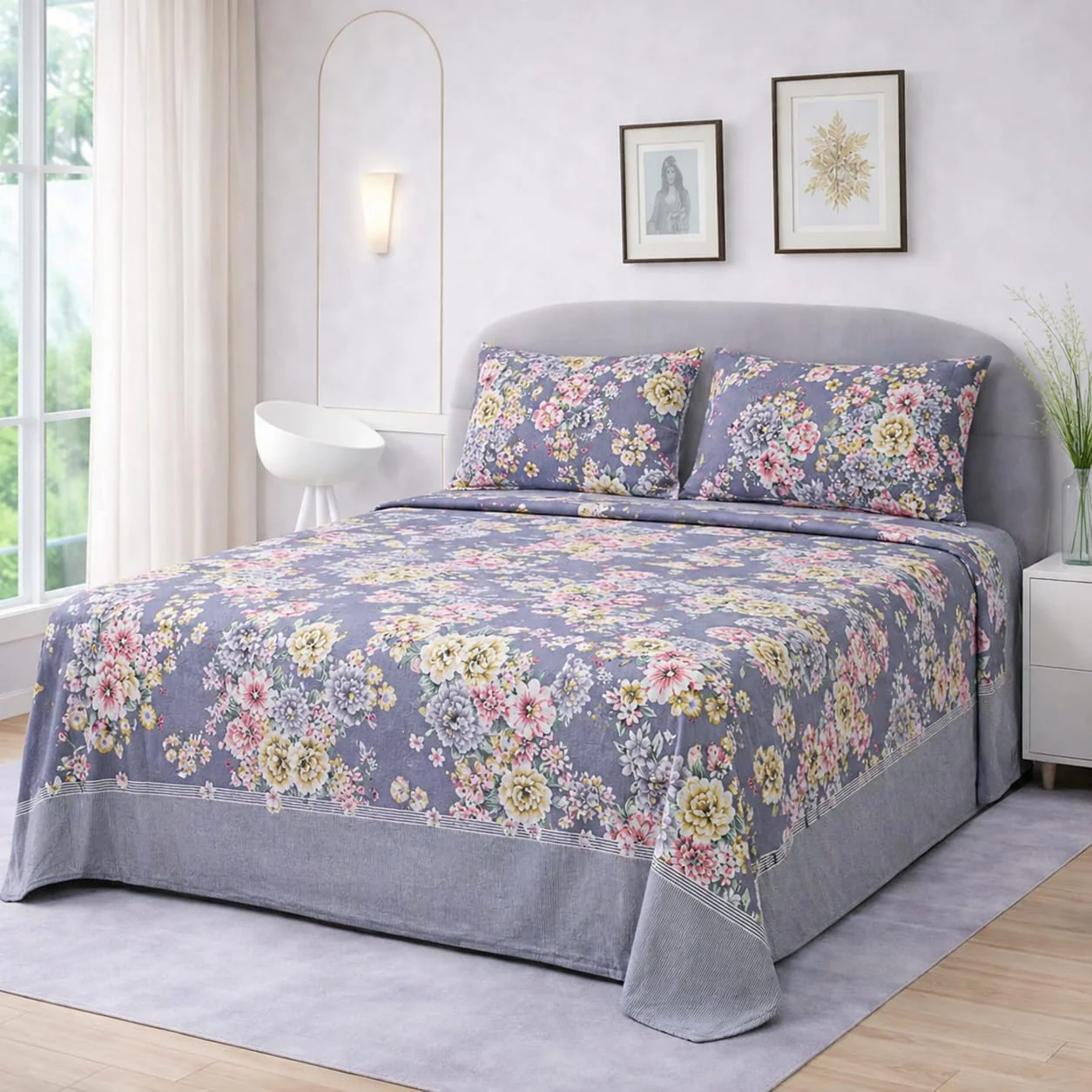 LAVENDER MIST FLORAL BEDSHEET SET - 3 PCS