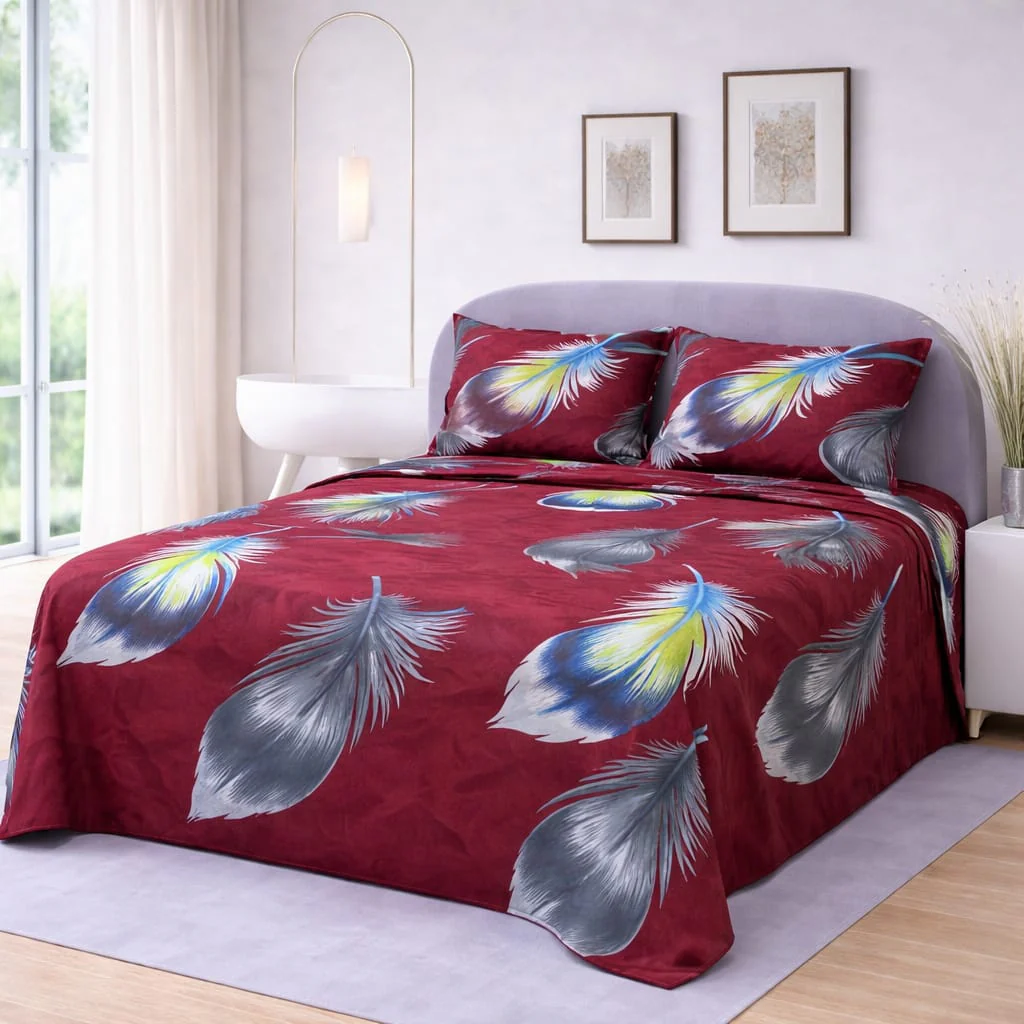 MAROON RADIANT PLUME BEDSHEET SET - 3 PCS