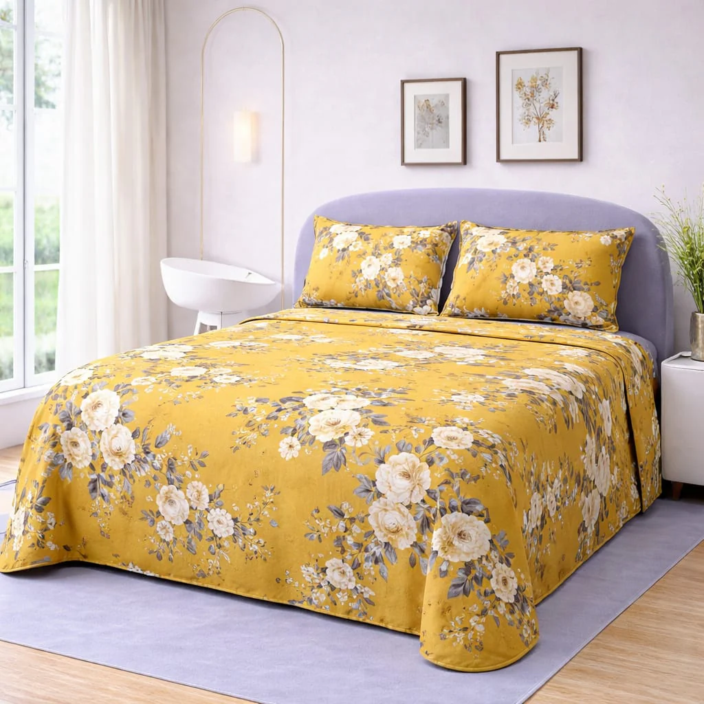 MUSTARD VINTAGE BLOOM BEDSHEET SET - 3 PCS