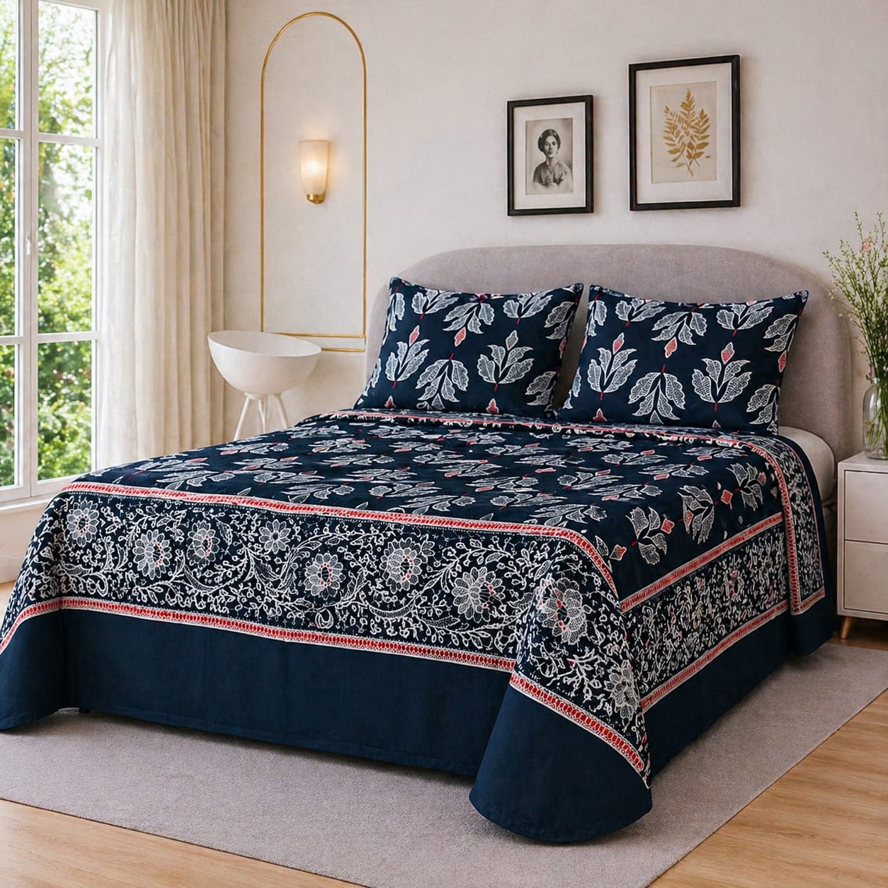 NAVY HERITAGE BLOOM BEDSHEET SET - 3 PCS