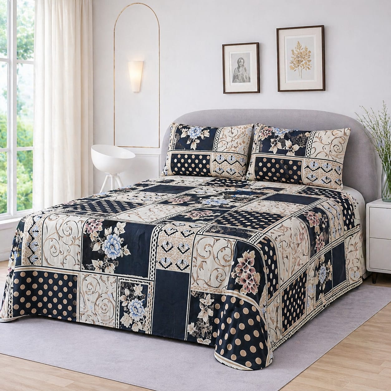 NAVY HERITAGE TILE BEDSHEET SET - 3 PCS