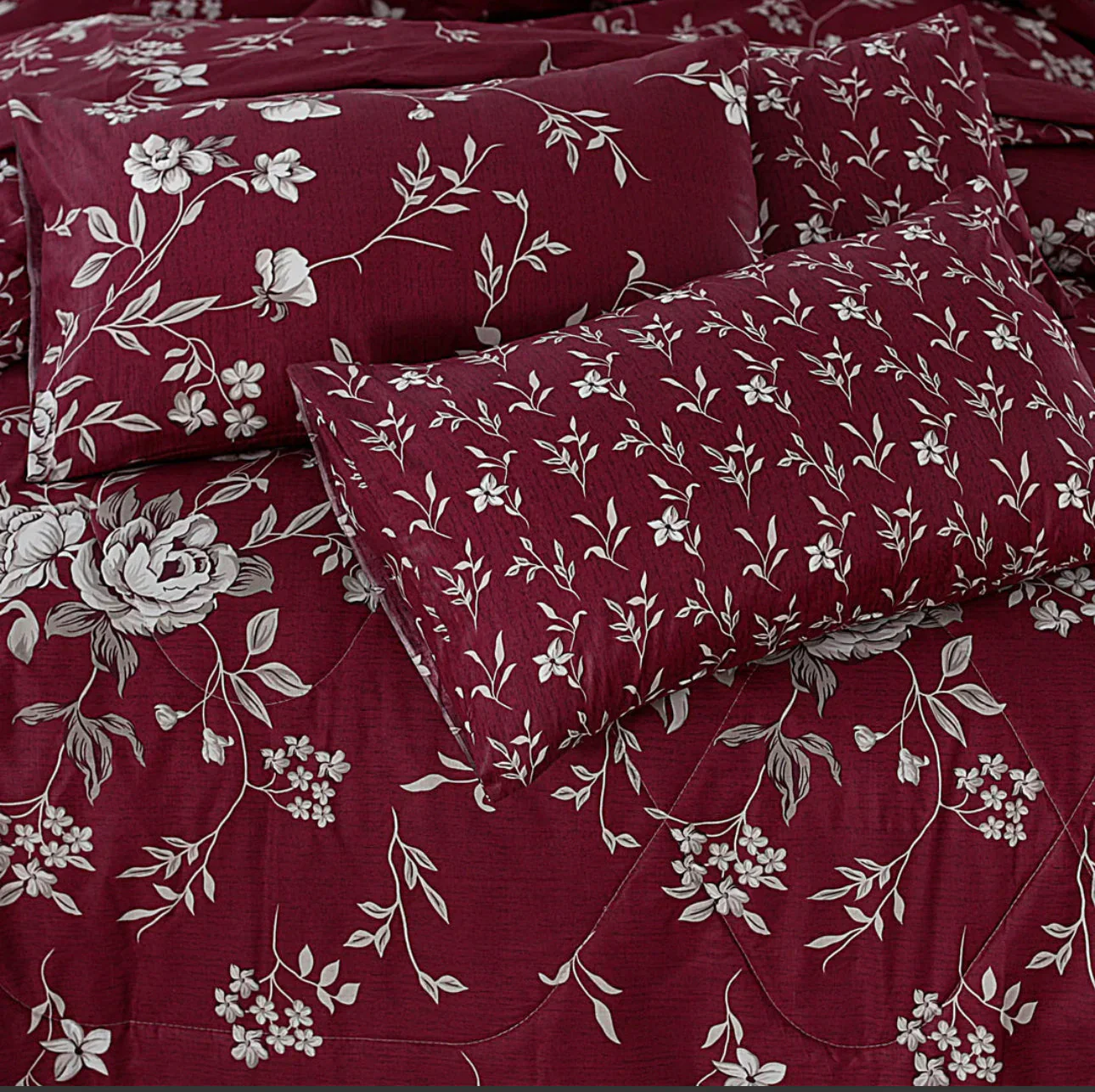 RED WINE FLORAL COMFORTER SET- 7 PCS - Image 3
