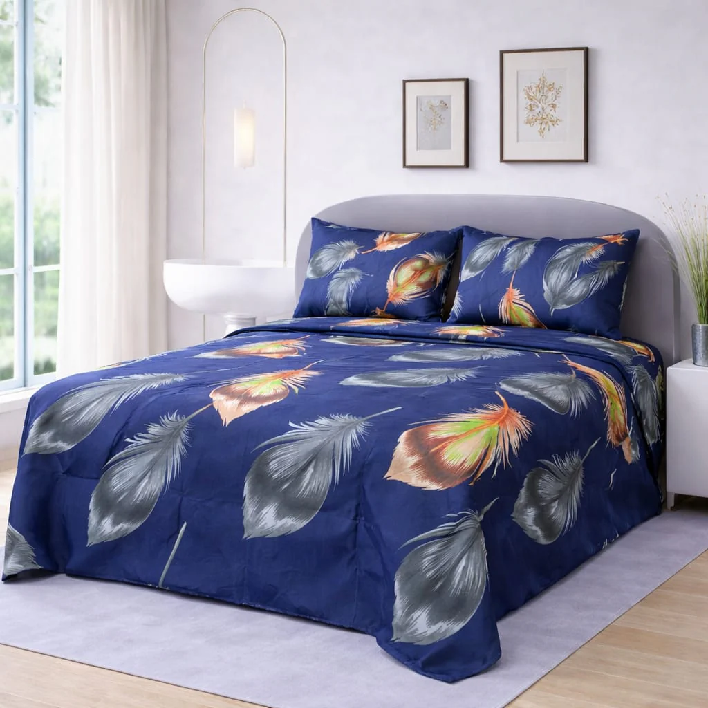 ROYAL BLUE PHOENIX FEATHER BEDSHEET SET - 3 PCS