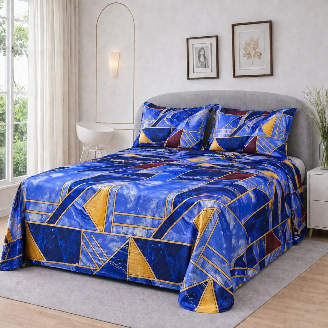 ROYAL MARBLE GEOMETRIC BEDSHEET SET - 3 PCS