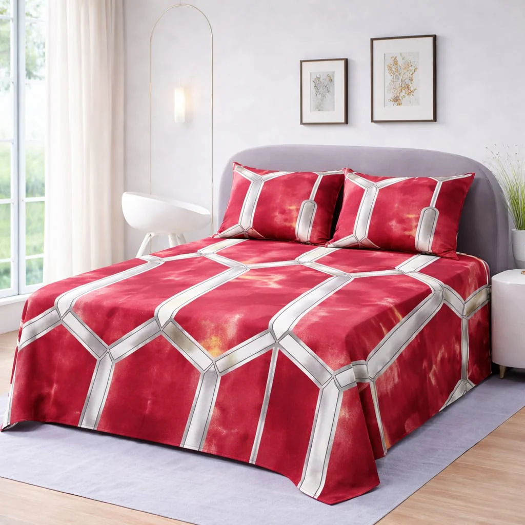 RUBY MARBLE HEXAGON BEDSHEET SET - 3 PCS