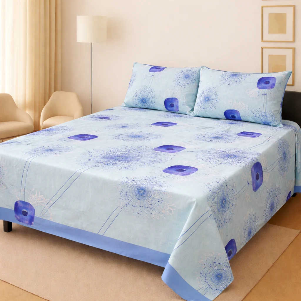 SKY BLOOM LIGHT BLUE DANDELION BEDSHEET SET - 3 PCS