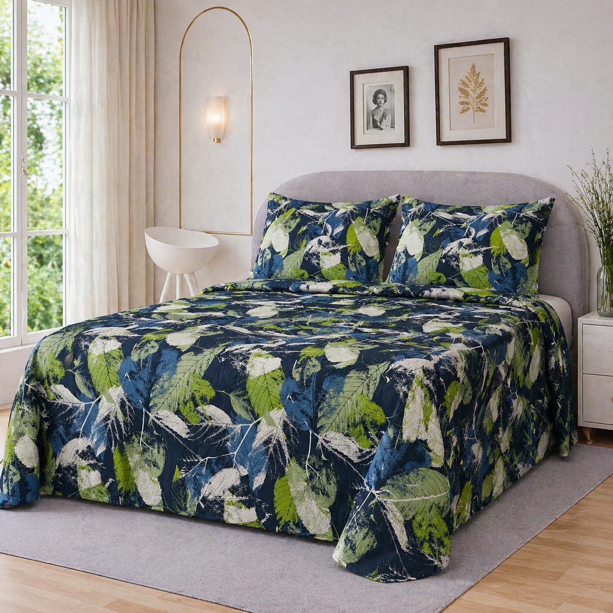 TEAL CANOPY FOLIAGE BEDSHEET SET - 3 PCS