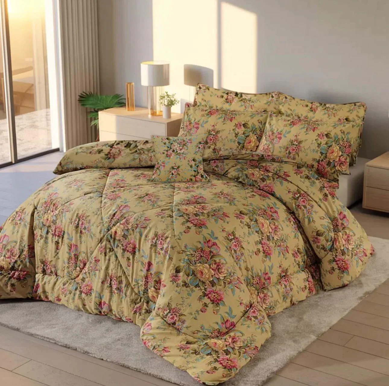 TRADITIONAL CHINTZ FLORAL COMFORTER SET- 7 PCS