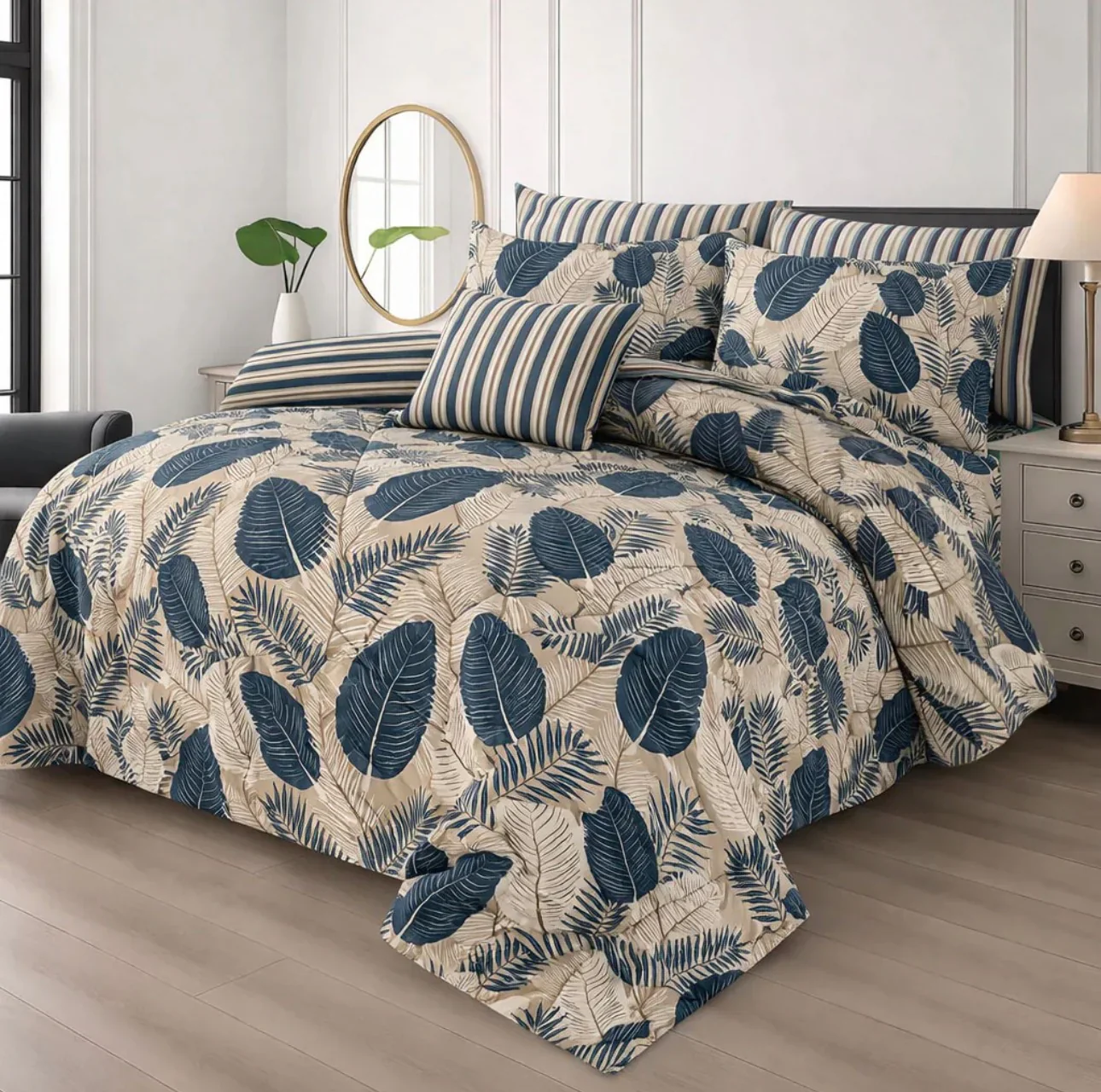 TROPICAL PALM LEAF COMFORTER SET- 7 PCS